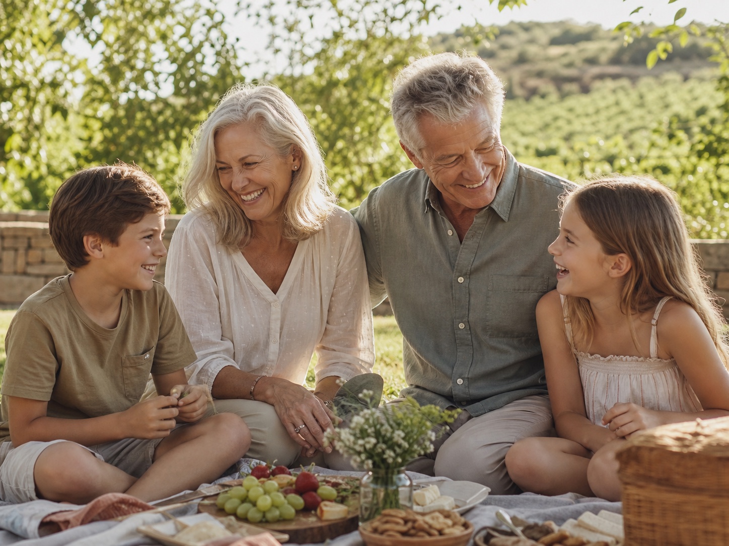 A retired couple enjoying time with family